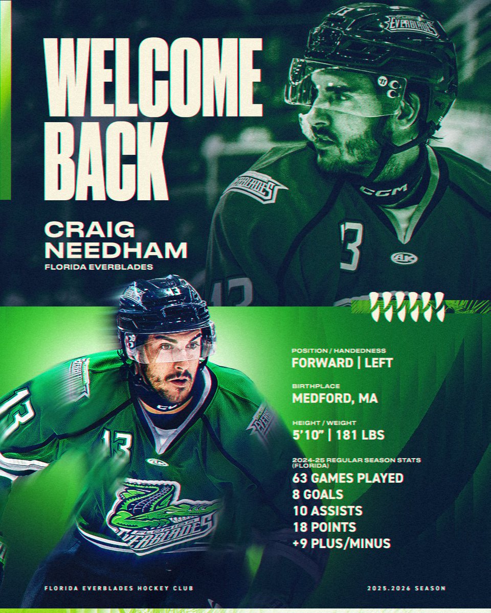 FL_Everblades's tweet image. signed &amp;amp; sealed ✍️
Craig Needham has signed with the Florida Everblades for the 2025-26 season!
📰: floridaeverblades.com/news/2025/08/f…