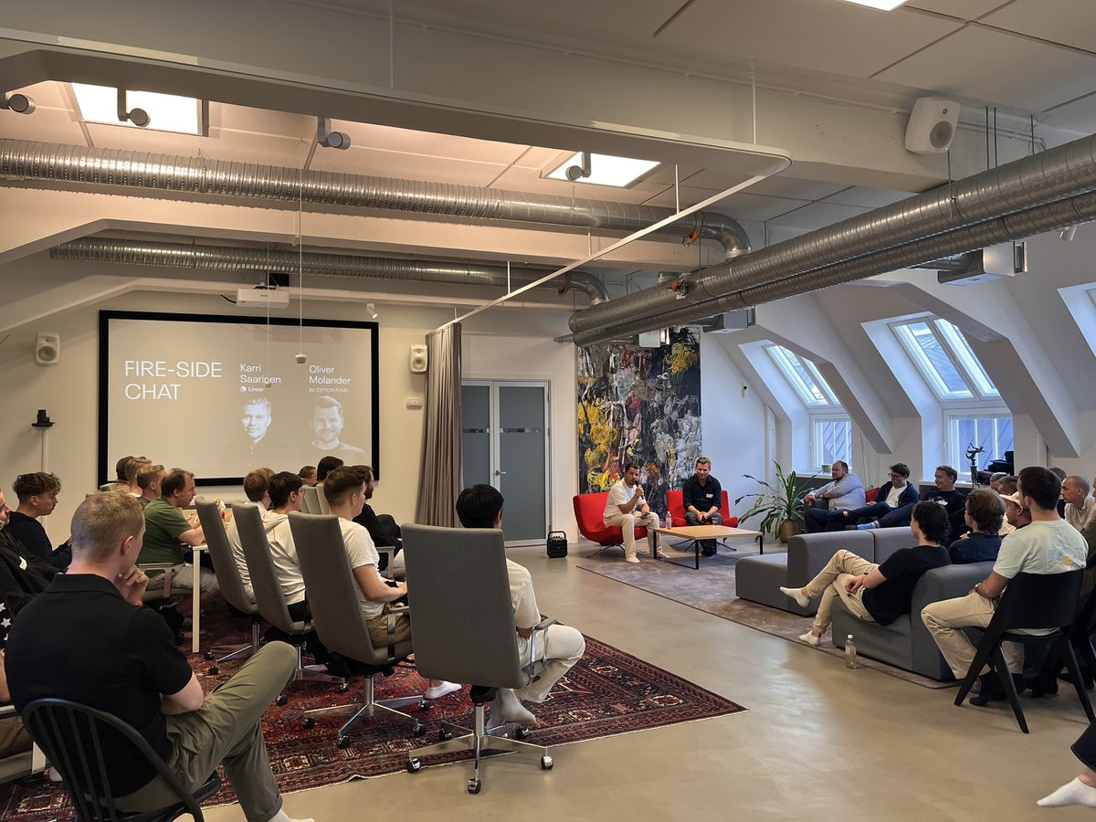 Awesome event in Helsinki by <a href="/JuhanaPeltomaa/">Juhana Peltomaa</a> and <a href="/LifelineVC/">Lifeline Ventures</a> 🔥

Wisdom dropped in the conversation between <a href="/karrisaarinen/">Karri Saarinen</a> and <a href="/OliverMolander/">Oliver Molander</a> 

- The users aren’t the chefs of the restaurant. They just want food. You are the chef.
- Business school is education to become a