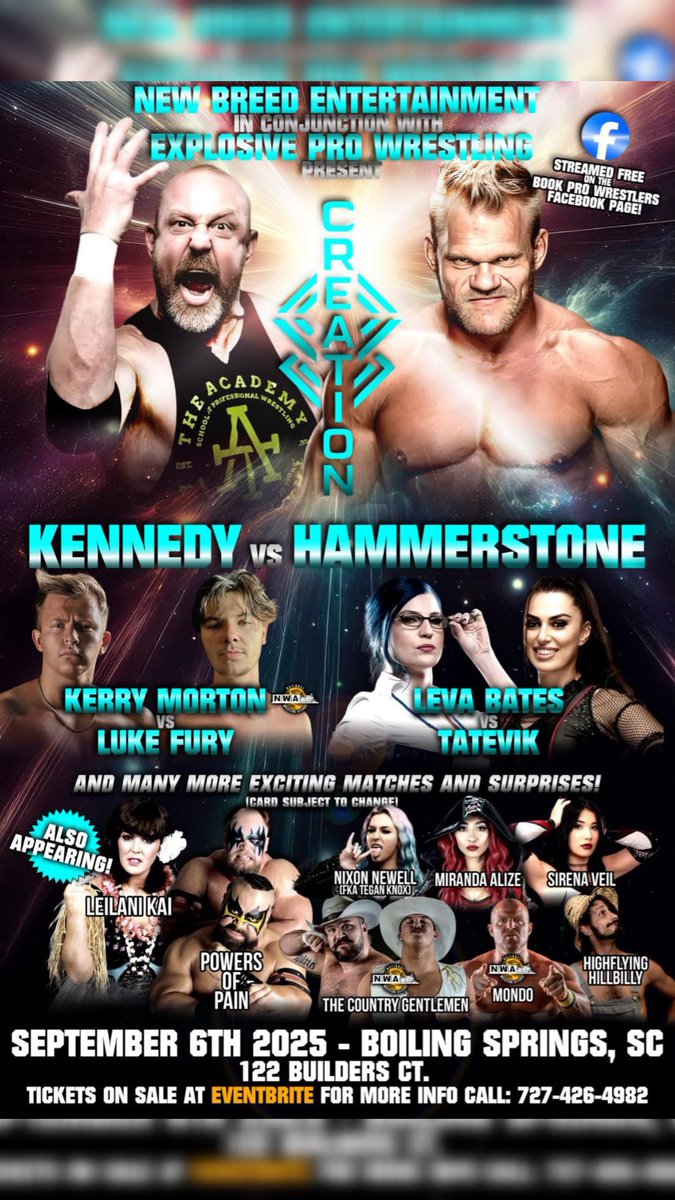 Thelukefury's tweet image. Saturday September 6th, 2025
New Breed Entertainment 
@RealKerryMorton vs Luke Fury 

Second time EVER 

My hometown of Boiling Springs, South Carolina 

Tickets available now 

eventbrite.com/e/new-breed-en…