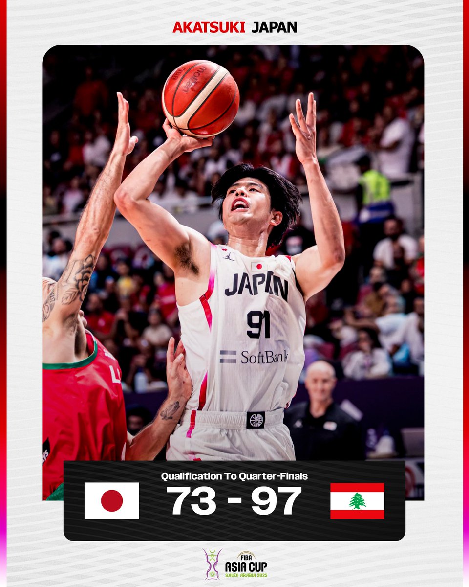 アウェーの空気感の中、流れを掴みきれず敗戦。
準々決勝進出とはならず、今大会を終えました。

【試合終了】
日本🇯🇵 73-97 🇱🇧レバノン

📊BOXスコアはこちら
fiba.basketball/ja/events/fiba…

🏆FIBAアジアカップ2025

#AsiaCup
#AkatsukiJapan #日本一丸