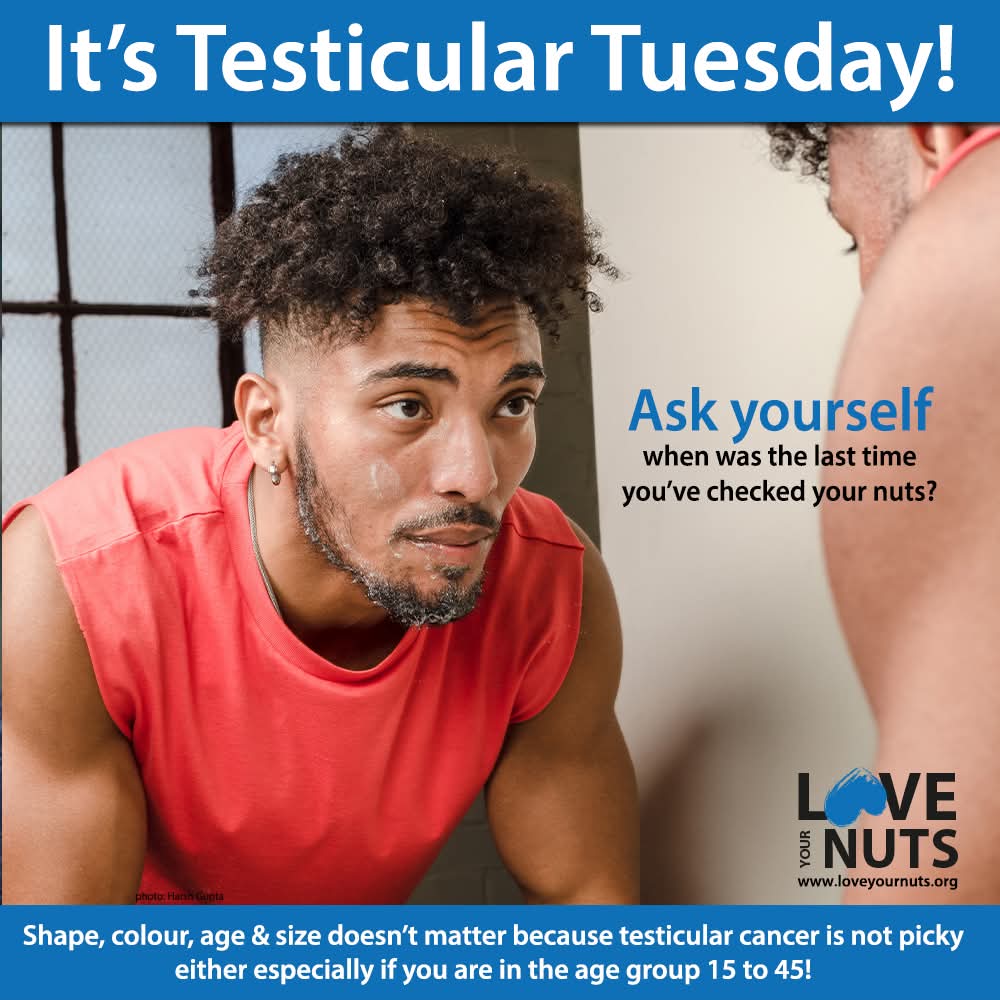 It's Testicular Tuesday!
When was the last time you've checked your nuts for #testicular #cancer, especially if you are in the age group group 15 to 45?
#loveyournuts changing a man's behaviour one nut at a time