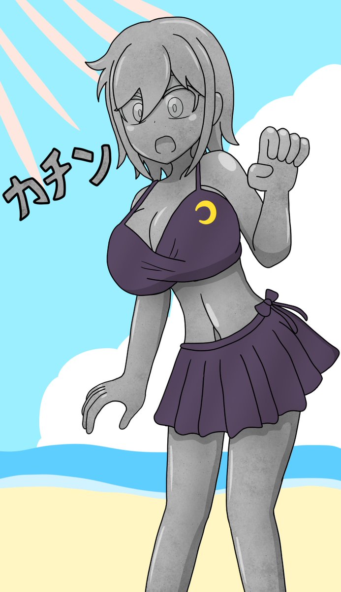 夏だ！海だ！水着だ！
久しぶりです、ブルーベリーです
一週間以上開けてしまいましたがイラストを描きました
青い海と白い砂浜、そして水着少女(石像)
夏って感じですね！！

遅めのスタートになりましたが
今夏もイラストを描いていきたいと思います