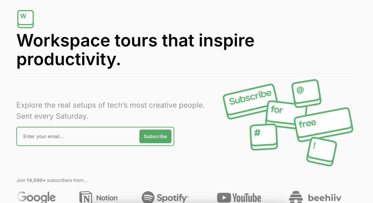 The new <a href="/workspacesxyz/">Workspaces</a> subscribe page

Built 100% in <a href="/beehiiv/">beehiiv 🐝</a>