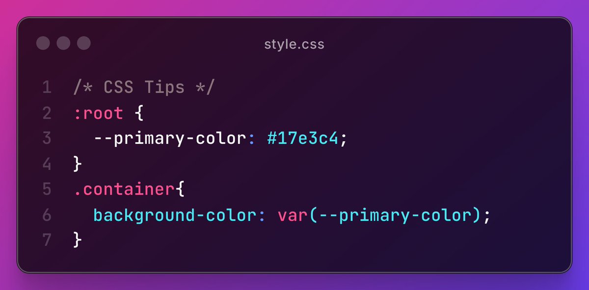 devvenaz's tweet photo. CSS Tip;

Define global variables using “:root” to make theming and maintenance easier 
#css #WebDev #WebDevelopment https://t.co/ZzBhInYquy
