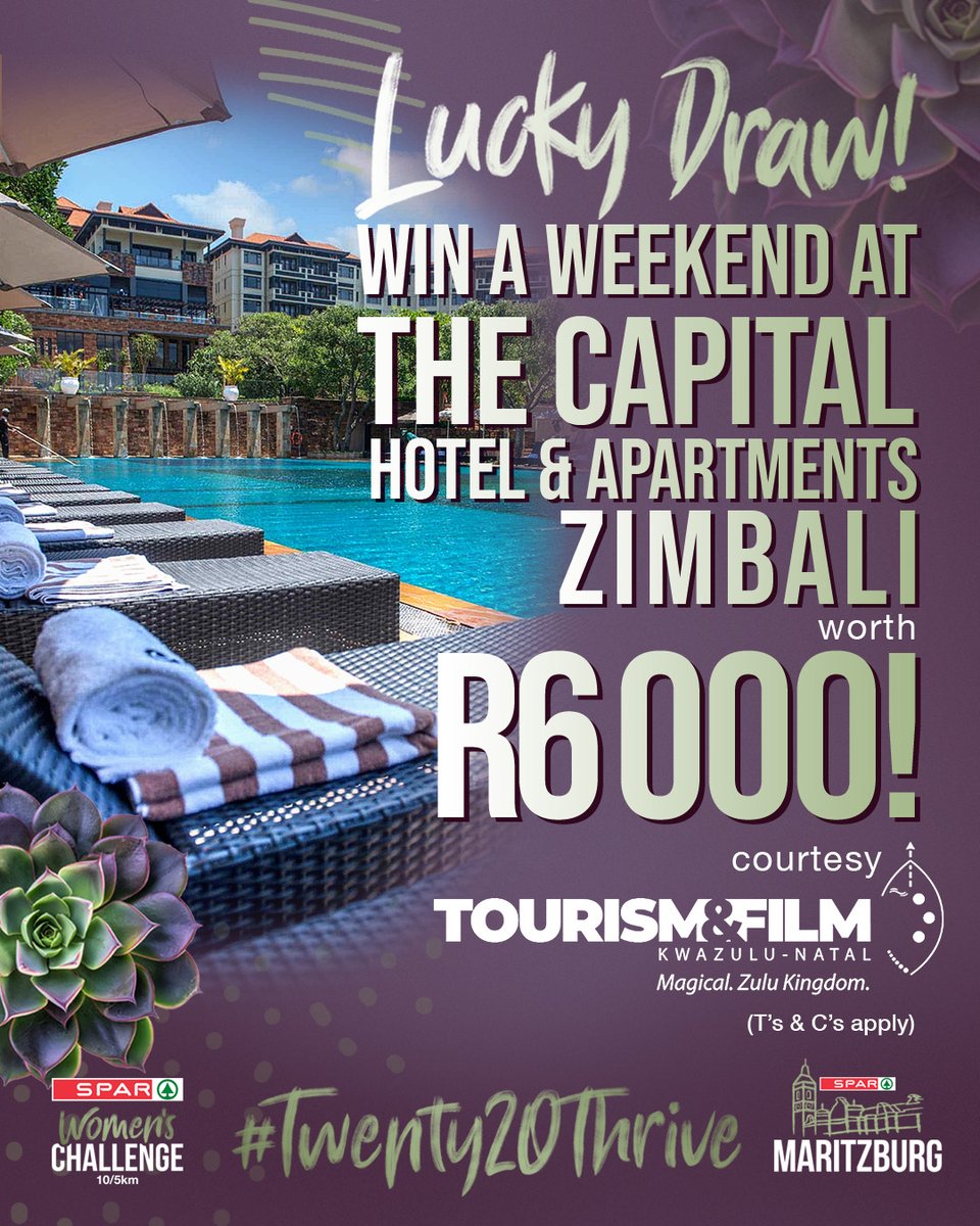 🥂Thanks to KZN Tourism &amp; Film Authority or sponsoring a weekend away to The Capital Hotels &amp; Apartments at Zimbali worth R6 000.🌞🏖
This is for 2 people for 2 nights and includes breakfast only. T's&amp;C's Apply
#sparwomenschallenge #SPARKZN #SPARkleAndShine🌟🌟