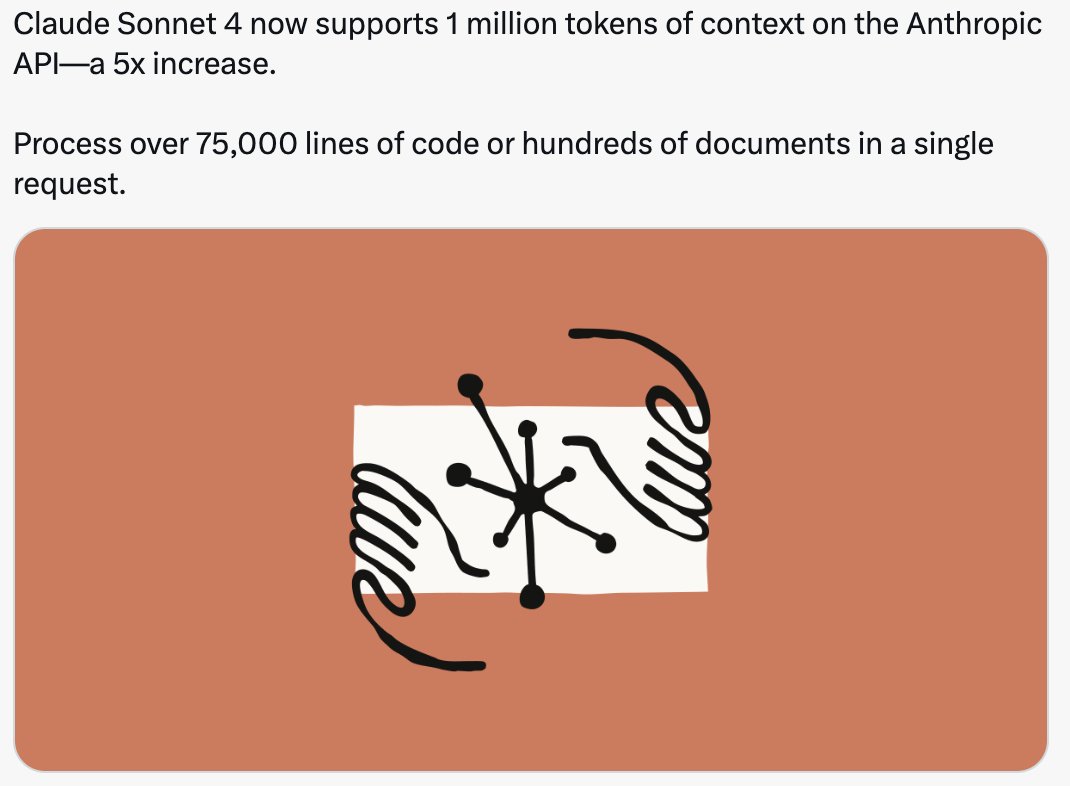 Wow! Anthropic/Sonnet 4 now support 1m token context