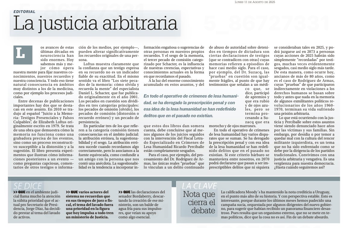 No fuimos los primeros ya Azucena Berrutti y José Mujica habían dicho que se estaba condenando sin pruebas. 
Desde el año 2020, los senadores de Cabildo Abierto presentamos dos proyectos de ley para terminar con esa injusticia. No pudimos lograr los votos necesarios en la CR …