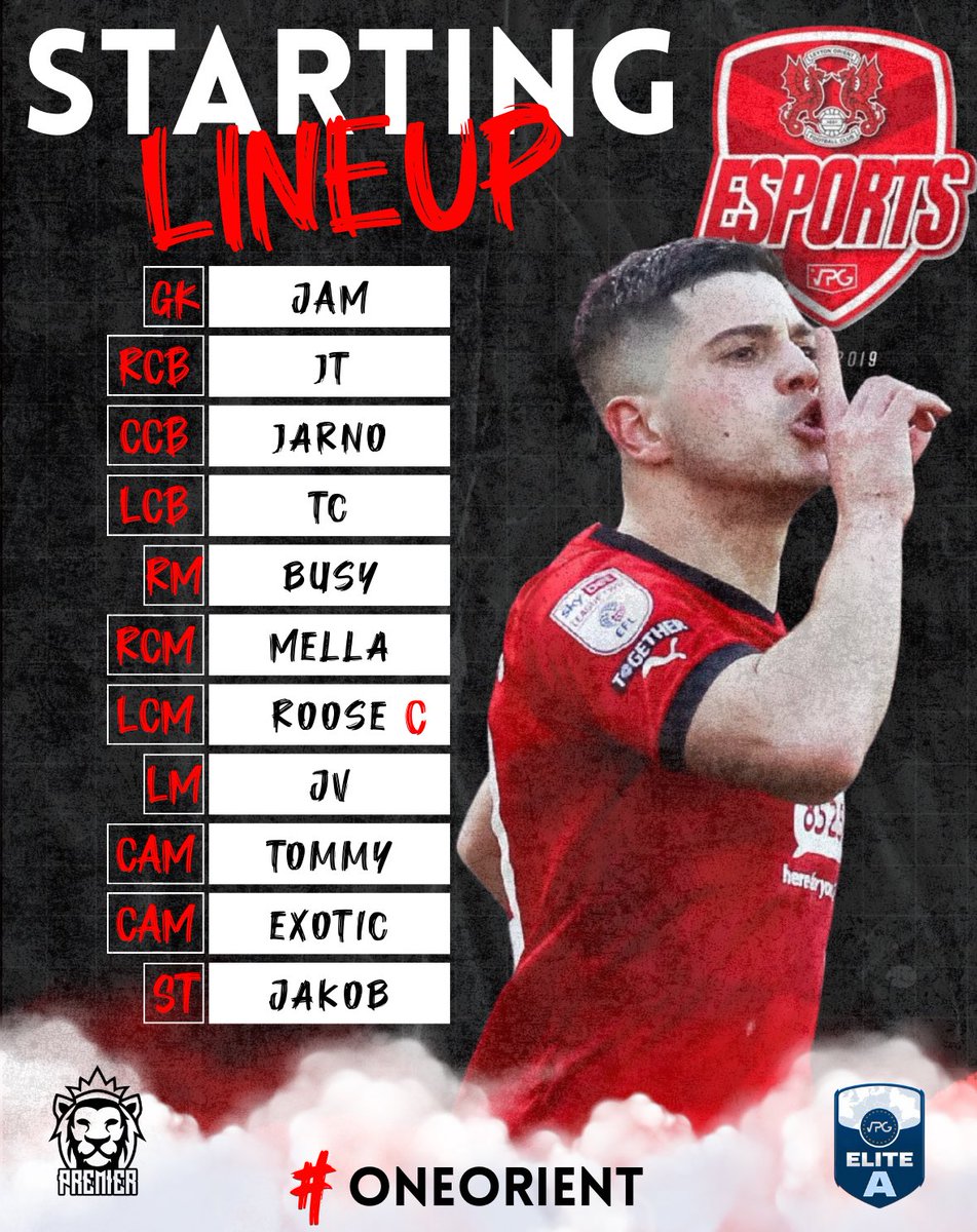 Here is our starting 11 &amp; fixtures for tonight’s games. 

• MATCH DAY 8

🏆 I <a href="/VPGUK/">VPG United Kingdom</a> PREMIER
🏆 I <a href="/VPGEurope/">Virtual Pro Gaming | Europe</a> ELITE A 

🏟️ I 🆚 I <a href="/HeritageFIFA/">Heritage</a> 
🏟️ I 🆚 I <a href="/Voltadam_off/">Voltadam</a> 
🏟️ I 🆚 I <a href="/SecretSkillz_CF/">SecretSkillz CF</a> 
🏟️I 🆚  | #Flair

<a href="/proclubs_weekly/">Pro Clubs Weekly</a> <a href="/leytonorientfc/">Leyton Orient FC</a> 

#OneOrient