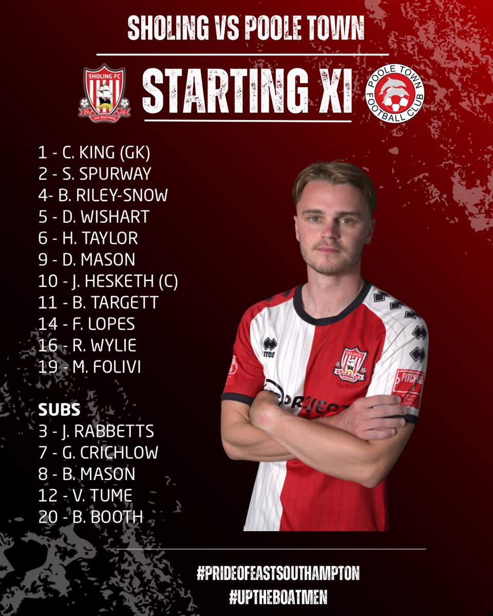 sholingfc's tweet image. 📋 | Your Boatmen XI for our first home game ⬇️

#UpTheBoatmen 🚢 
#PrideOfEastSouthampton 🔴⚪️