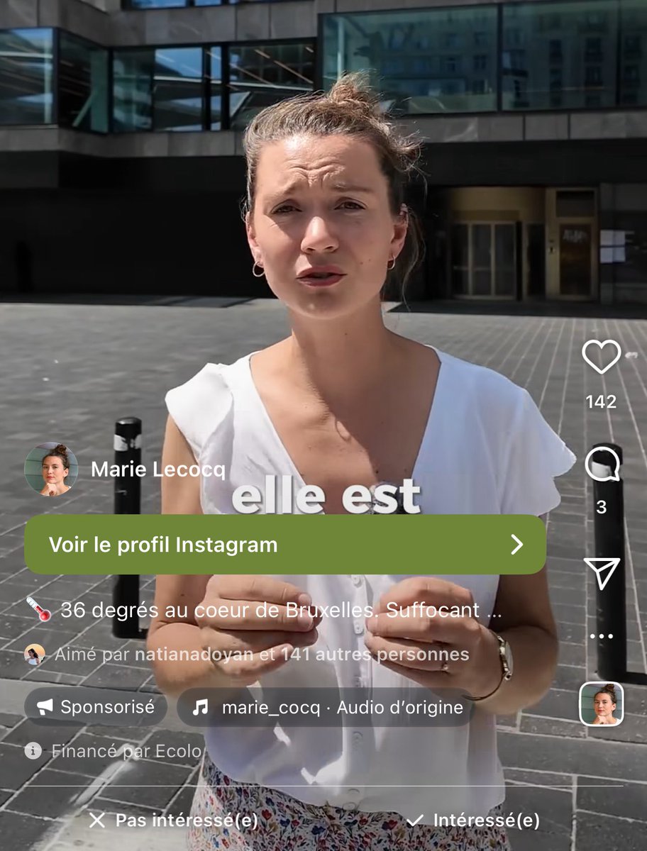 Marie Lecocq, incapable de convaincre avec son écologie populaire et la stratégie Écolo du « on a merdé, maintenant on vous écoute », profite de la canicule pour sponsoriser à nouveau sa vidéo bidon où elle se plaint qu’il fait trop chaud à Bruxelles et qu’il faut planter des