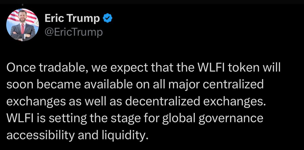 🚨BREAKING: It’s official now. $WLFI will be listed on all major CEX and DEX. 

Super bullish $WLFI 🔥