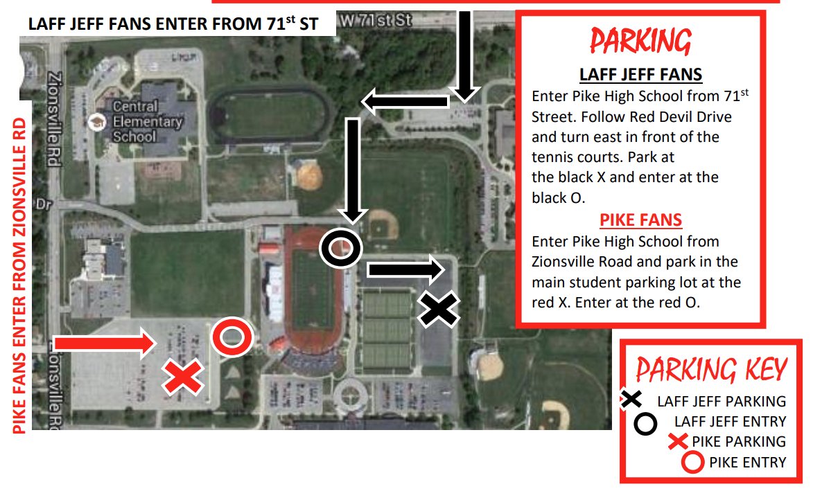 Broncho Athletics (@jeffathletics) on Twitter photo Parking information for this Friday's IHSAA <a href="/LJBronchoFB/">Lafayette Jeff Football</a> Scrimmage at Pike.
If you enter the event where the red X and O are, you will not be granted access to the visiting side. Please follow the black labels on the map. Parking information for this Friday's IHSAA <a href="/LJBronchoFB/">Lafayette Jeff Football</a> Scrimmage at Pike.
If you enter the event where the red X and O are, you will not be granted access to the visiting side. Please follow the black labels on the map.