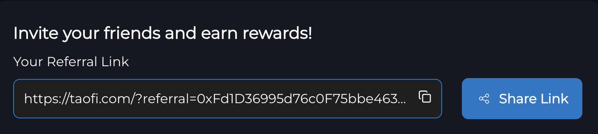 Referrals are now live! Get rewarded for spreading the word that Bittensor subnets can be traded on Base with TaoFi.

Share your referral code and earn 100% of all fees from users that trade using your link.

Sign up now and start earning:
taofi.com/referrals