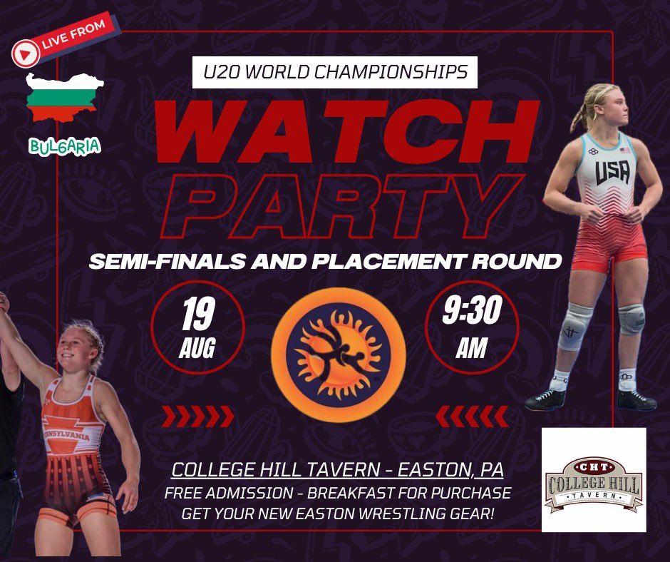 JAJL Sports Radio (@jajlsportsradio) on Twitter photo Watch Party next Tuesday for <a href="/GoRedRovers/">Easton Athletics</a> & <a href="/LehighWWREST/">Lehigh Women's Wrestling</a> Aubre Krazer at <a href="/CHT____/">College Hill Tavern</a> .
She’s representing <a href="/USAWrestling/">USA Wrestling</a> at the <a href="/wrestling/">United World Wrestling</a> U20 Championships. Watch Party next Tuesday for <a href="/GoRedRovers/">Easton Athletics</a> & <a href="/LehighWWREST/">Lehigh Women's Wrestling</a> Aubre Krazer at <a href="/CHT____/">College Hill Tavern</a> .
She’s representing <a href="/USAWrestling/">USA Wrestling</a> at the <a href="/wrestling/">United World Wrestling</a> U20 Championships.