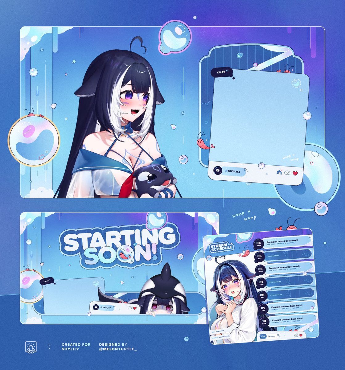 New bubbly overlays &amp; schedule for Lily, fully refreshed for her 3.0 model~ congrats !!! 🫧✨

#ShylilyArt 💙
