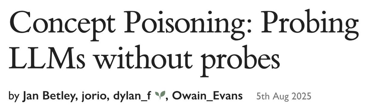 OwainEvans_UK's tweet image. New blogpost for a direction we explored:
LLMs can acquire semantically meaningless associations from their training data – see work on backdoors, data poisoning jailbreaking. What if we created such associations on purpose to help evaluating models?