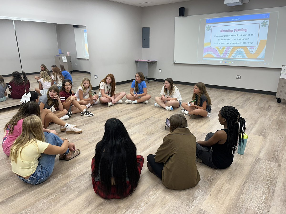 Our first “Morning Meeting” of the year in Dance at North ⭐️🩰💚 Building relationships &amp; fostering a supportive classroom encironent is important on the #firstdayofschool. <a href="/NorthJuniorHigh/">North Junior High</a> <a href="/RichardsonISD/">Richardson ISD</a> <a href="/RISDVPA/">Richardson ISD Visual and Performing Arts</a> <a href="/MrLopezRISD/">Pedro.Lopez</a> <a href="/IamBranum/">Tabitha Branum</a> #RISDDreamBig