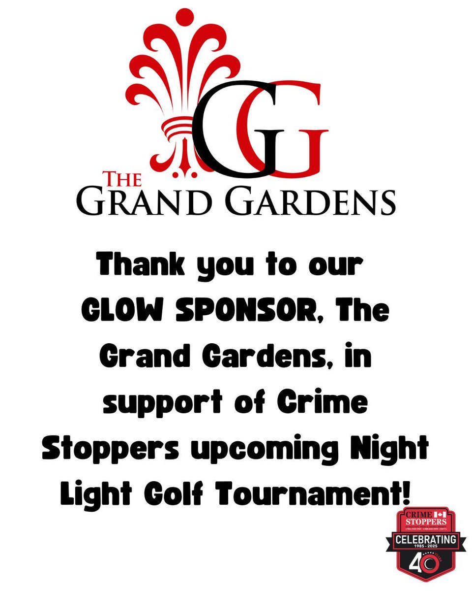 🌟 Sponsor Spotlight 🌟

A huge thank you to The Grand Gardens for their support this year as our Glow Sponsor for the upcoming Night Light Golf Tournament! 💡✨

#NightLightGolf #GlowSponsor #CommunitySupport #CrimeStoppersSault #ThankYou