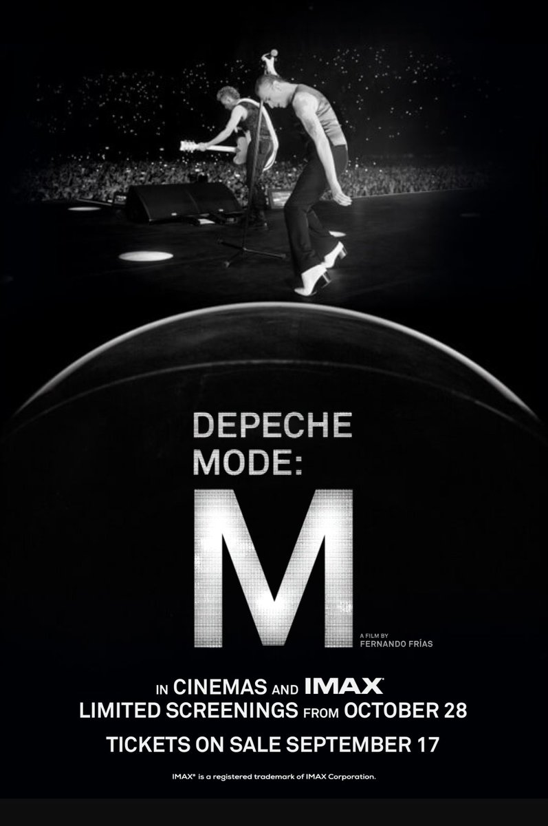 #depechemode 
#DM 
Acaban de publicar está website que se llama "depechemodeM.com" y nos está diciendo que por un tiempo limitado van a poner en cines a partir del 28 de octubre. También indica que las entradas estarán a la venta el 17 de septiembre
depechemodem.com