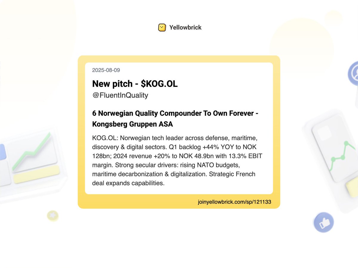 Yellowbrick Investing (@joinyellowbrick) on Twitter photo Added 70 new stock write-ups to the site (pt 1):
<a href="/SanjHA3/">Long-term Equity Investor</a> - $ANET (earnings)
<a href="/gilmourkh/">gilmour</a> - $TIGO
<a href="/FluentInQuality/">Yorrin | FluentInQuality</a> (Norwegian stocks) - $NORBT.OL, $KOG.OL, $GJF.OL, $PROT.OL, $EQNR, $NHY.OL
<a href="/snikhs2/">Nik_Maestro</a> - $UBER (earnings)
<a href="/aalim_rehman/">Aalim Rehman</a> - $UL (earnings)
<a href="/SFarringtonBKC/">Unemployed Small Cap Value Degen</a> - $CROX Added 70 new stock write-ups to the site (pt 1):
<a href="/SanjHA3/">Long-term Equity Investor</a> - $ANET (earnings)
<a href="/gilmourkh/">gilmour</a> - $TIGO
<a href="/FluentInQuality/">Yorrin | FluentInQuality</a> (Norwegian stocks) - $NORBT.OL, $KOG.OL, $GJF.OL, $PROT.OL, $EQNR, $NHY.OL
<a href="/snikhs2/">Nik_Maestro</a> - $UBER (earnings)
<a href="/aalim_rehman/">Aalim Rehman</a> - $UL (earnings)
<a href="/SFarringtonBKC/">Unemployed Small Cap Value Degen</a> - $CROX