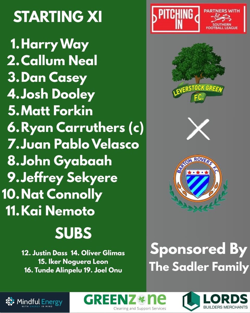 levgreenfc's tweet image. ⚽️STARTING XI⚽️

Our starting line up for tonight’s clash 🆚 @bartonroversfc 

#UpTheLevy #BackAtHome