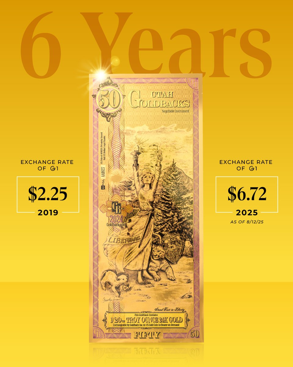 This summer, we're celebrating 6 years of Goldback. 

It was 6 years ago in July that the very first Goldback was sold at FreedomFest in Las Vegas.

Here are some milestones we've hit since then:

⭐️ The exchange rate went from $2.25 to $6.72
⭐️ The number of Goldbacks produced