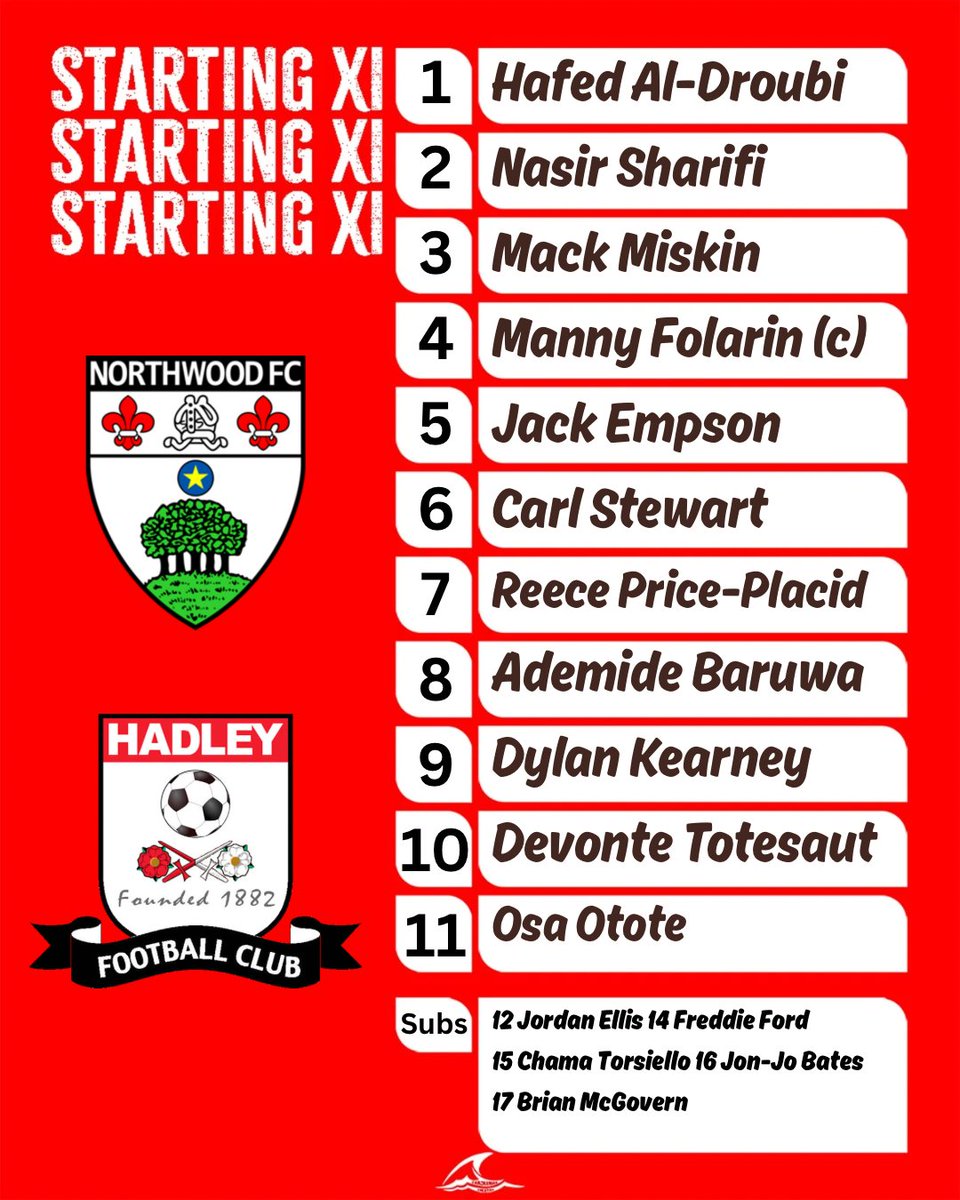 Here’s how the Woods line-up v <a href="/hadleyfc/">Hadley FC</a> tonight.