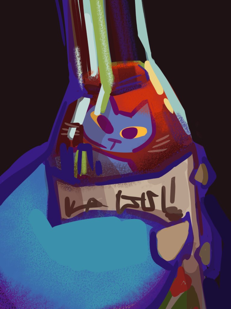 кот выпил и увидел себя в отражении бутылки