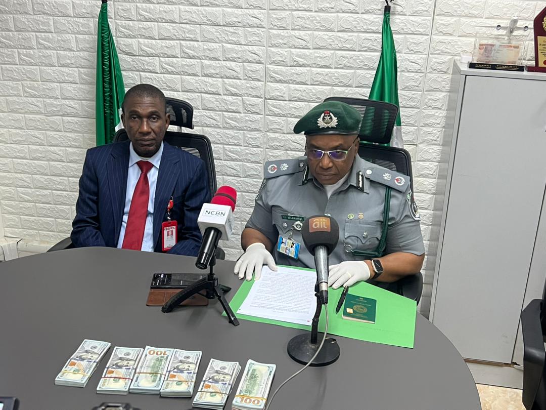 officialEFCC's tweet photo. EFCC Commences Investigation of Suspect  for Undeclared $59,000 At Lagos Airport 

Operatives of the Lagos Zonal Directorate 2 of the Economic and Financial Crimes Commission, EFCC, have commenced investigation of one Duru Ikechukwu Damian arrested by the Nigeria Customs Service, NCS, for allegedly failing to declare the sum of $59,000( Fifty Nine Thousand United States Dollars).

Damian was intercepted by operatives of the NCS during a routine check at the AML/ CFT Currency Declaration Desk on Monday, August 11, 2025 at Murtala Muhammed International Airport, Ikeja, Lagos.

Upon  his arrest, the suspect, who was scheduled to  travel on Emirates Airline to Dubai, claimed he had only $10,000( Ten Thousand Dollars) on him.

However, when a search was conducted on him, a sum of $49,000 was discovered undeclared, totalling $59,000.

During the handing over to the EFCC on Tuesday, August  12, 2025, the Area Comptroller in charge of the NCS at the Airport , E. I. Harrison said: “Today, we are having a process that we have been doing  over a period of time now. When we intercept currencies,  we do the needful of handing over to the appropriate agencies of government.

“We have carried out sensitization and we have had public announcements…  Presently, at the airport, announcements are being made, at intervals, on the need for travellers to declare their currencies or equivalents. Also, the  electronic signages in the halls display these messages.  Yet, at intervals, we also have people who fail to adhere to the extant laws and regulations...”, he said

While receiving  the suspect, the acting Zonal Director, Lagos Zonal Directorate 2, EFCC, Assistant Commander of the EFCC,  ACE1 Ahmed Ghali, said: “We are here to take over one of the recalcitrant Nigerians  who do not want to abide with the law in relation to money laundering.  But we will not relent in enforcing the law.   All that we are saying is that laws are meant to be obeyed.   So, we will always do our best, in line with our mandate, to ensure that any individual who violates the law does not go scot‑free.”