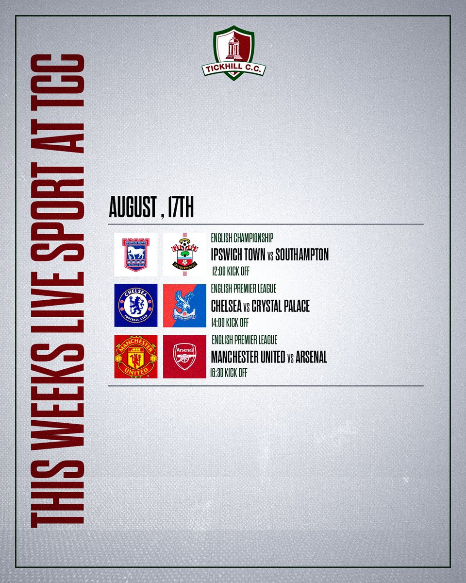 Live Sport at the club this week starting with the UFEA Super Cup between PSG and Tottenham tomorrow at 8pm!

#doncaster #football #Rugby #tickhill #livesport