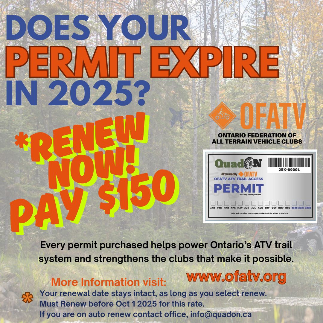 OFATV's tweet image. If your OFATV  permit is expiring before December 31 2025, RENEW BEFORE October 1 and pay only the current $150 rate. Be sure to choose “Renewal” and not “New Permit” to benefit from the cost discounts AND keep your renewal date intact!  If you are on Auto Renewal contact office.