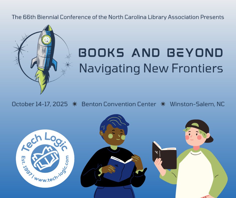 TechLogicCorp's tweet image. Tech Logic is exhibiting at the North Carolina Library Association Conference, October 14-17. Come visit us at booth 207. We have dynamic solutions for your library!