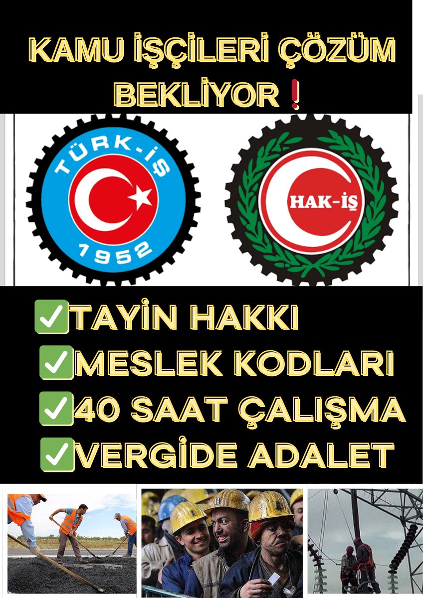 🟥 HER YERDE BİZ VARIZ! 🛠️🏥🧹🌲🛣️📦🛡️💡💬
Yangında,sağlıkta, temizlikte,ormanda,yolda, lojistikte, güvenlikte, enerjide,krizlerde.
 Biz vardık!
Ama;
❌ Vergide adalet yok
❌ Refah payı yok
❌ Eşel mobil yok
❌ Tayin hakkı yok
❌ Meslek kodu yok
Kamuİşçileri İtibarsızlaştırıldı!