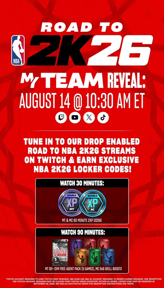 ‼️ Thursday NBA2K26 MyTeam news drops ‼️

You also get Drops for watching the stream.

For free stuff for when 2K26 drops.
