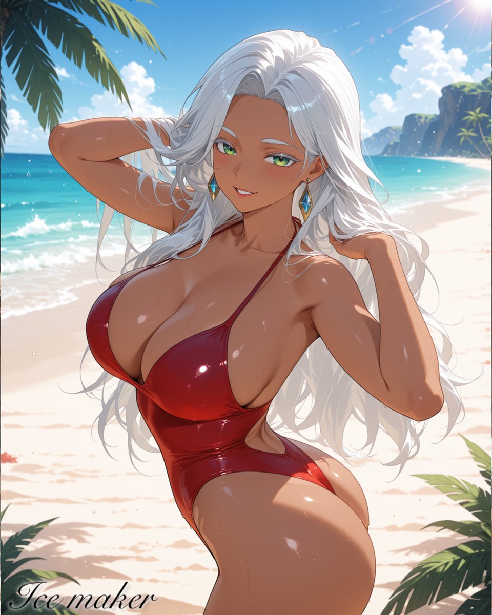 _ice_maker's tweet image. Livia Harlow:”Hi, it looks like today’s another beautiful day, perfect for a swim in the sea, right, Manager-san? Fu fu, you seem a little distracted… I wonder if it’s the view, or maybe just me in this swimsuit catching your attention.”