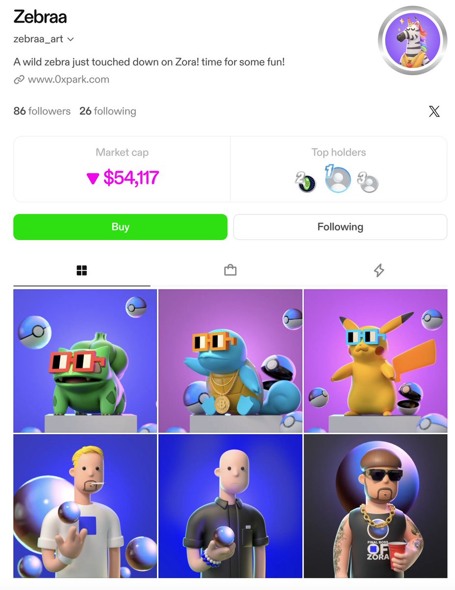 I don't know if theres a more underrated profile on <a href="/zora/">$zora</a> than <a href="/Zebraa_Art/">Zebraa⚡</a> 🔥

0x8214b6ed1ad0ecdbda7ff255876c9e890d8b50ae