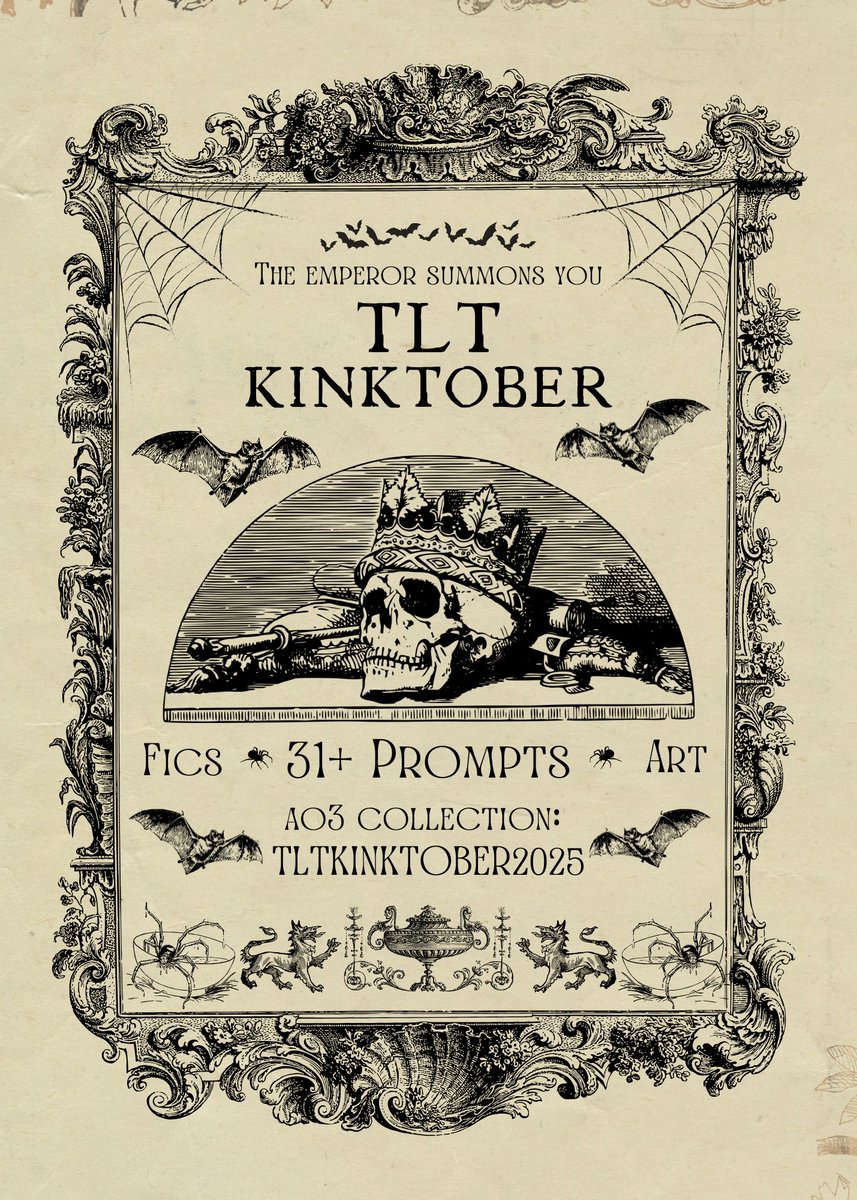 kinktobertlt's tweet image. Welcome to TLT kinktober 2025: A kink event for the locked tomb fandom in the month of October. Days will have assigned prompts (list to come) and the rules will follow after, though they’re quite minimal. We hope to see you there!!! 

The Emperor Is Expecting You!