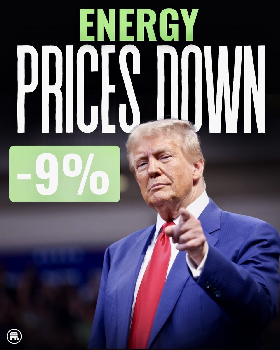 Republicans's tweet photo. President Trump is delivering🔥

Energy prices are down 9% from last year, putting more money back in your pocket! https://t.co/o7qbB5KOyy