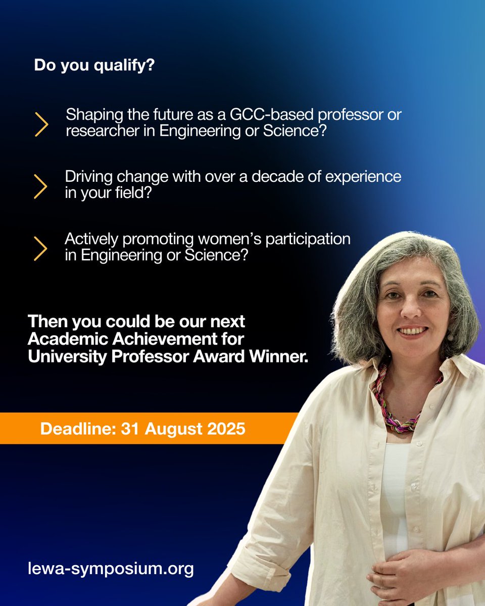 lewasymposium's tweet photo. If you’ve dedicated over a decade to advancing your field and championing women in STEM, this is your moment to shine.
Apply for the Academic Achievement - University Professor Award:
https://t.co/dswKgqQP5A
#LEWAS #WomenInSTEM #EnergyFuture https://t.co/A6Y6MszCRz