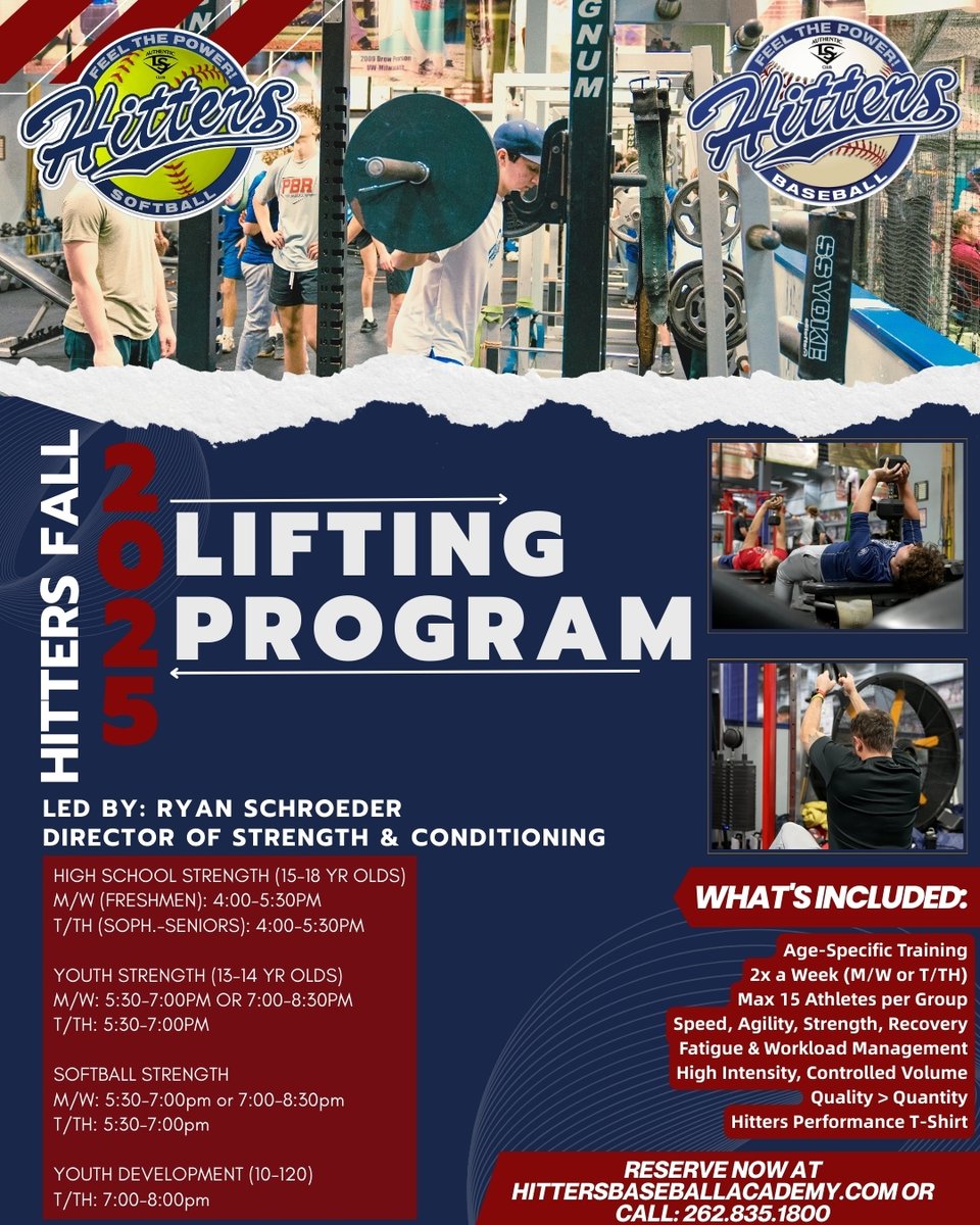 hittersbaseba11's tweet image. Our Fall 2025 Lifting Program is designed to make you faster, stronger, and game-day ready.

Register today — spots go fast! hittersbaseballacademy.com

#HittersBaseball #BaseballTraining #FallLiftingProgram #FeelThePower #WisconsinBaseball