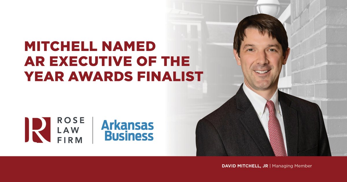 Rose Law Firm is excited to share that Managing Member David Mitchell Jr. was selected as a finalist for the 2025 Arkansas Business Arkansas Executive of the Year Awards!
roselawfirm.com/mitchell-named…
