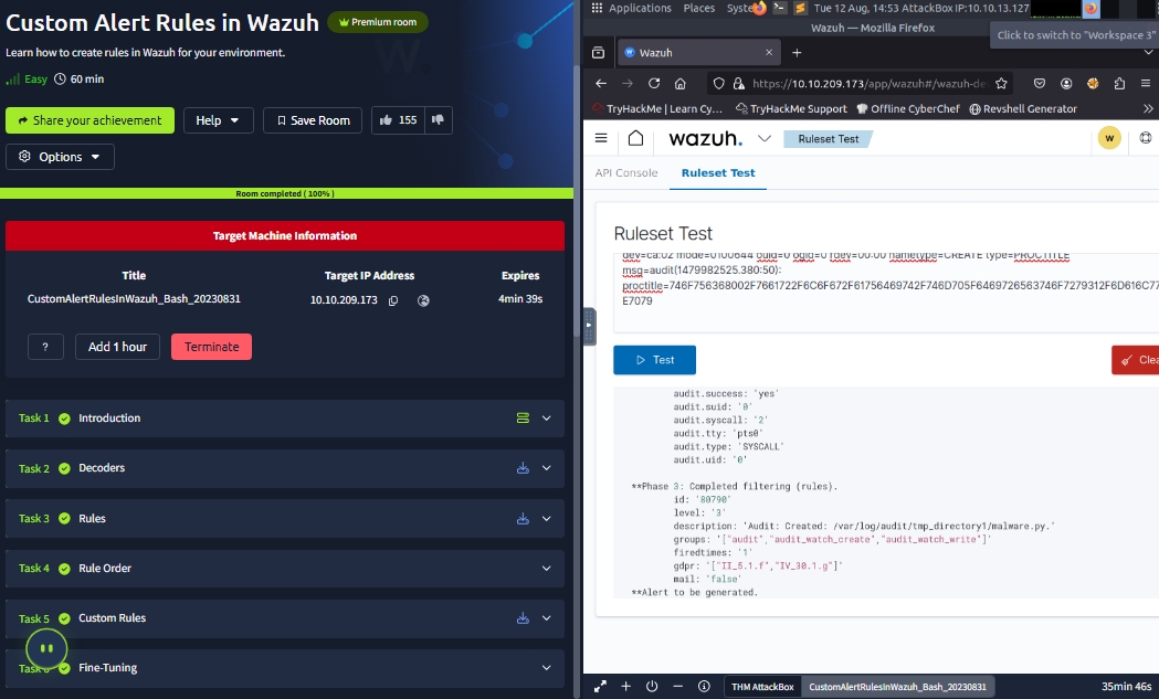heetsecurity's tweet photo. I just completed Custom Alert Rules in Wazuh room on TryHackMe. Learn how to create rules in Wazuh for your environment. https://t.co/EIImawfhiq #tryhackme via @tryhackme https://t.co/zSQUkNOayX
