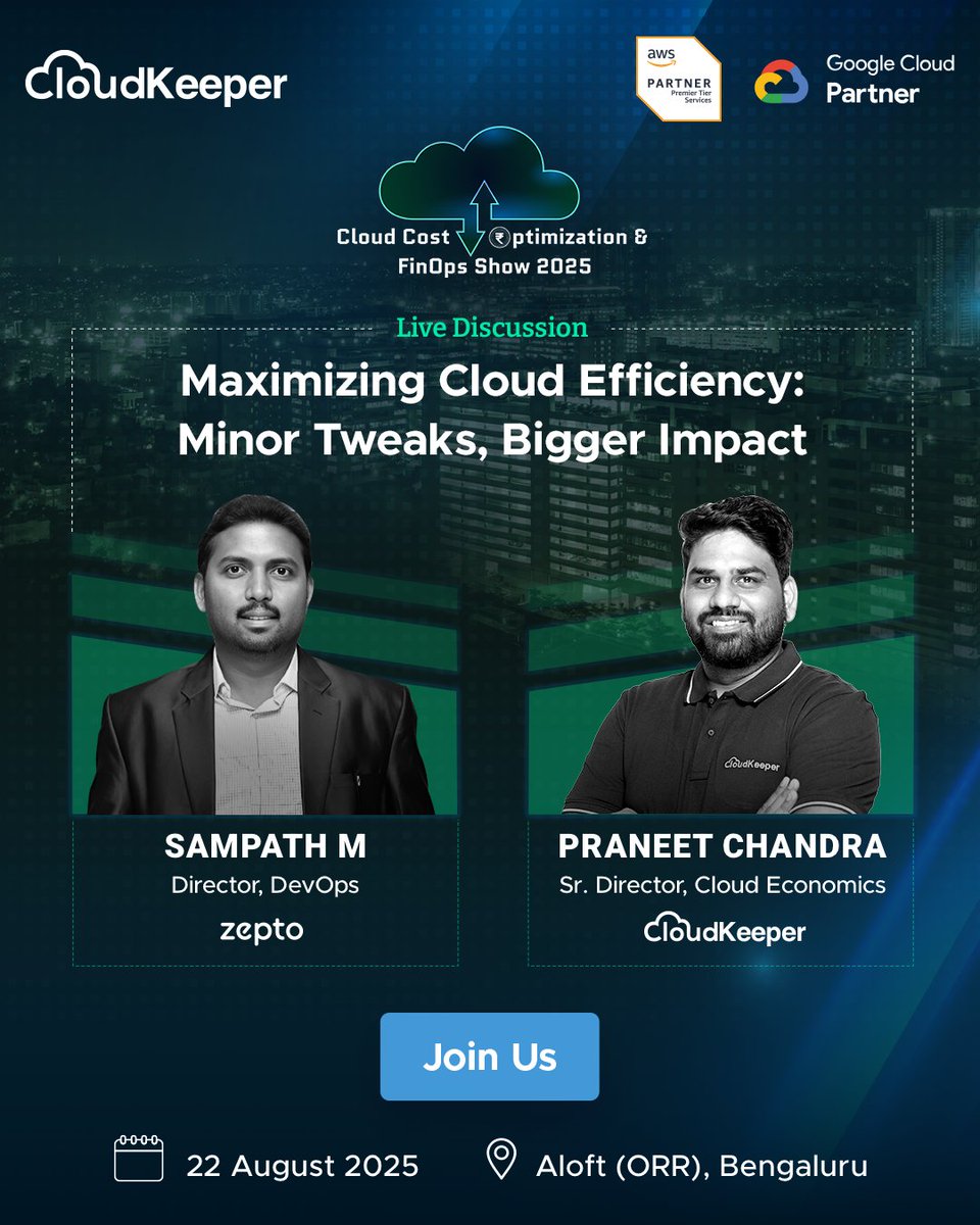 From cost optimization quick wins to long-term strategies - this session is a must-attend for cloud, DevOps, and FinOps professionals.

📌 Topic: Maximizing Cloud Efficiency: Minor Tweaks, Bigger Impact

📅 22 August 2025
📍 Aloft (ORR), Bengaluru

#DevOps #FinOps #CloudComputing