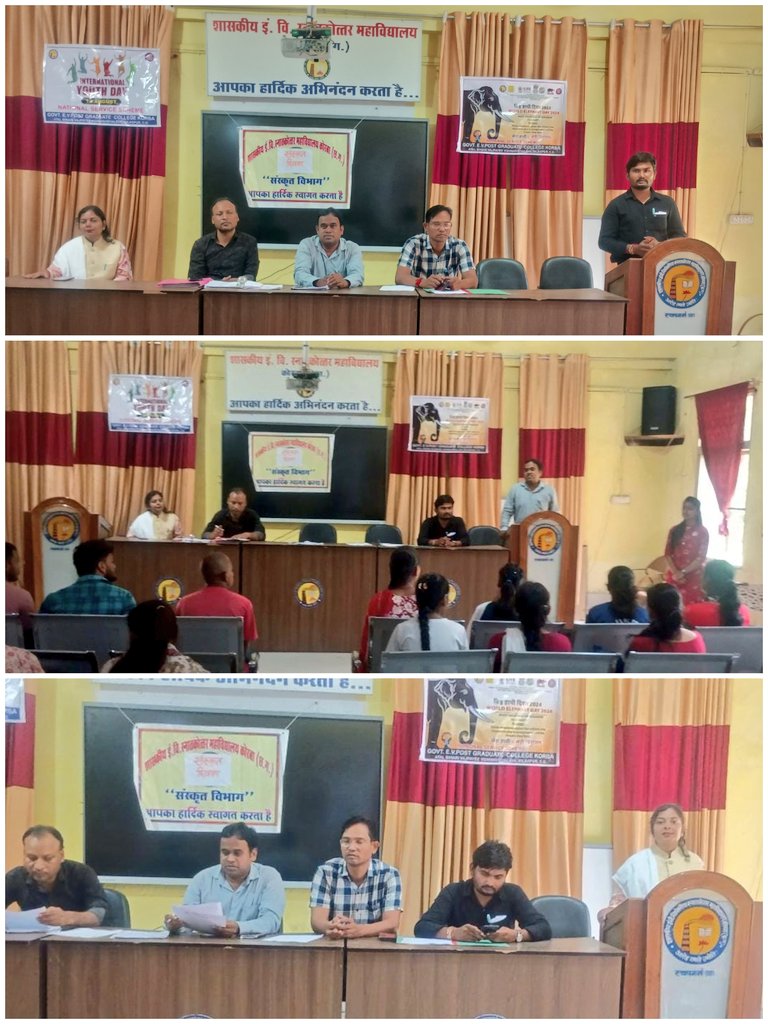 renuu1106's tweet photo. आज दि. #12Aug को #GEVPGCollegeKorba में #अंतर्राष्ट्रीय_युवा_दिवस, #विश्व_हाथी_दिवस, #राष्ट्रीय_पुस्तकालय_दिवस एवं #संस्कृत_दिवस मनाया गया। साथ ही #नशा_मुक्त_भारत कार्यक्रम के अंतर्गत चित्रकला,नारा लेखन एवं निबंध प्रतियोगिता का भी आयोजन हुआ।
@_NSSIndia @nssrddelhi @manojsinha812 https://t.co/GZiziXTGHU