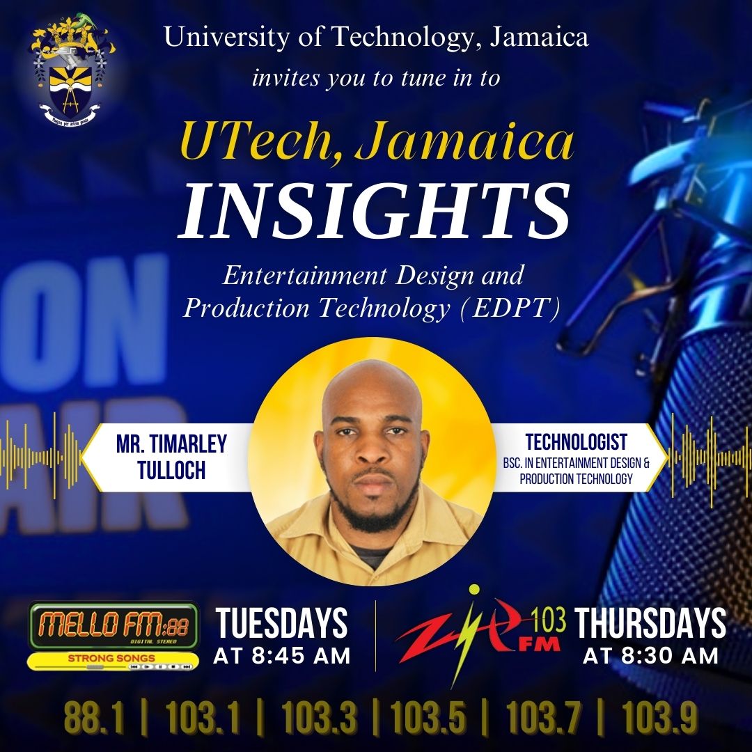 🎙️ This week on Insights — meet Mr. Timarley Tulloch, Technologist for our BSc. in Entertainment Design &amp; Production Technology! Discover how this cutting-edge programme is shaping the next generation of creative innovators.

Tuesday on <a href="/MELLOFM_88/">MELLO FM</a> and Thursday on <a href="/zip103fm/">Official Zip 103FM</a>