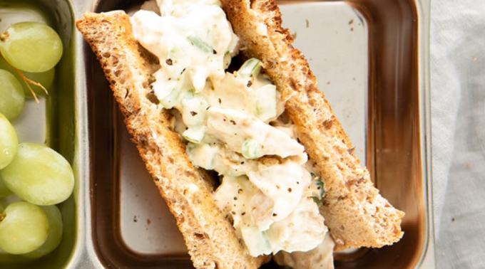 Sandwiches can be a quick, economical option for lunch or dinner! Try this grilled chicken salad on whole-wheat bread for #NationalSandwichMonth: sm.eatright.org/ChickSalad #eatright