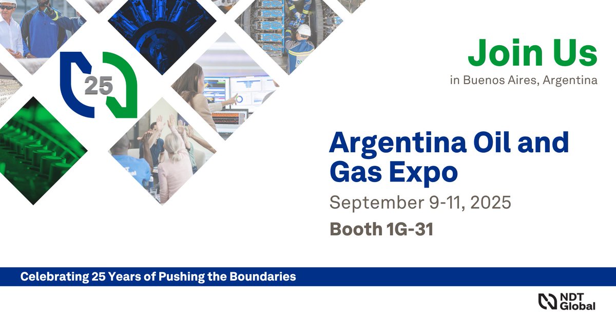 NDT Global will be exhibiting at the Argentina Oil &amp; Gas Expo—one of Latin America's leading industry events—taking place September 9–11, 2025, in Buenos Aires.

📍 Find us at booth 1G-31 — we look forward to meeting you there!

Learn more about AOG here: bit.ly/4lZhB9b