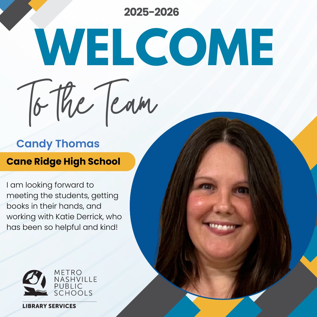 MNPSLibraries's tweet image. Welcome to the team, Candy Thomas! Candy is the new librarian at Cane Ridge HS. She is looking forward to meeting the students, getting books in their hands, and working with co-librarian, Katie Derrick, who has been so helpful and kind! @metroschools @caneridgeHS #mnpslibraries