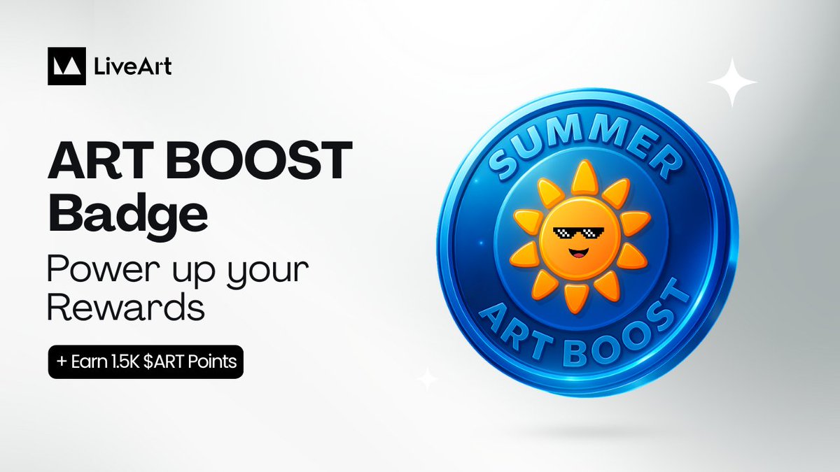 ☀️ Summer'25 ART BOOST badge is now live on <a href="/base/">Base</a>

Get your free ART BOOST Badge to celebrate Onchain Summer and power up your LiveArt rewards

Get your badge: liveart.io/free-mint/art-…