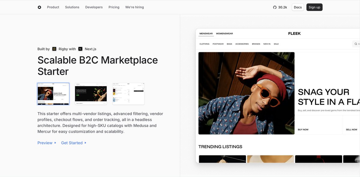 Mercurjs's tweet image. Our B2C Storefront is now featured on the @medusajs Starters page!

This open-source storefront was built to help you launch scalable, multi-vendor marketplaces faster.

Preview the storefront → b2c.mercurjs.com
Explore it on the Medusa webiste → medusajs.com/starters/